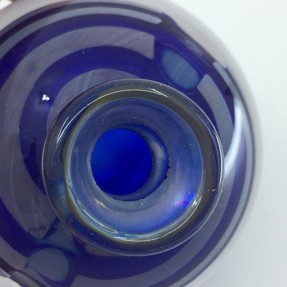 Vintage Cobalt Blue Swirl Glass Vase Paperweight Collectible Art Glass Round - Picture 8 of 10
